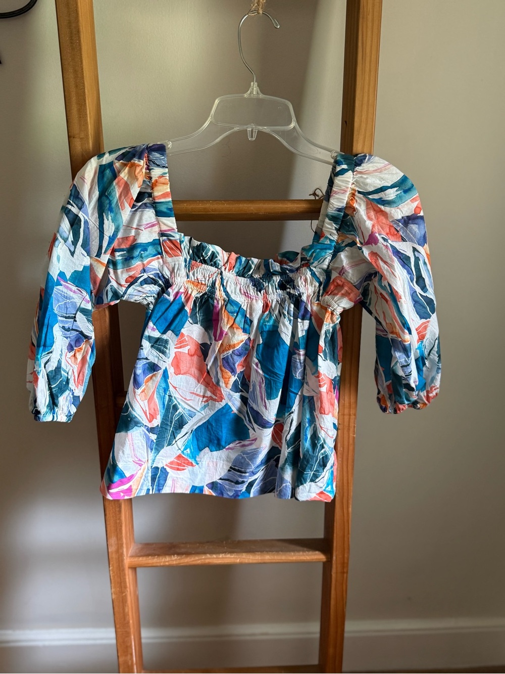 Laroque Smocked Off-Shoulder Floral Print Women’s Top - Blue Multi